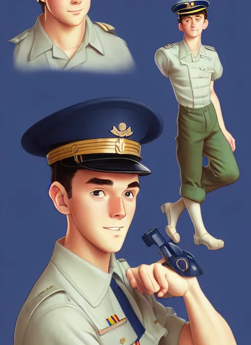 Image similar to cute navy cadet phil foden, natural lighting, path traced, highly detailed, high quality, digital painting, by don bluth and ross tran and studio ghibli and alphonse mucha, artgerm