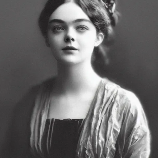 Image similar to headshot edwardian photograph of elle fanning, middle - aged, realistic face, trending on artstation, 1 9 1 0 s, 1 9 0 0 s, 1 9 2 0 s, grainy, victorian, detailed, slightly blurry