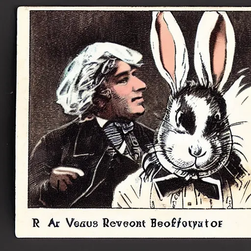 Image similar to a 1 9 1 0 s postcard showing a famous rabbit dressed as beethoven