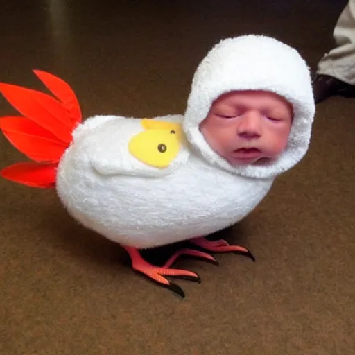 Prompt: cute newborn chicken dressed as an inmate