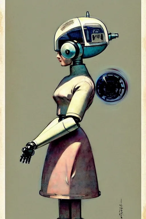 Image similar to ( ( ( ( ( 1 9 5 0 s retro future android robot hovercraft maid. muted colors., ) ) ) ) ) by jean - baptiste monge,!!!!!!!!!!!!!!!!!!!!!!!!!