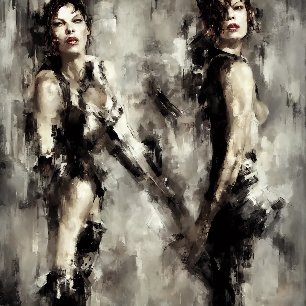 Image similar to A painting of Milla Jovovich, by Jeremy Mann