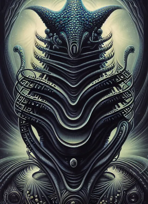 Image similar to cosmic lovecraft giger fractal random animal portrait, pixar style, by tristan eaton stanley artgerm and tom bagshaw.