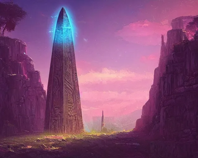 Prompt: ancient obelisk in celestial ruins, arcane fantasy art by alena aenami and greg rutkowski, pixiv