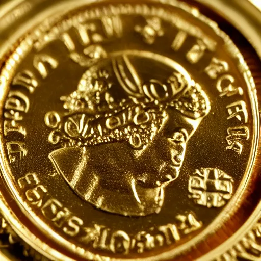 Image similar to close up photo of a gold coin, high detail, complex