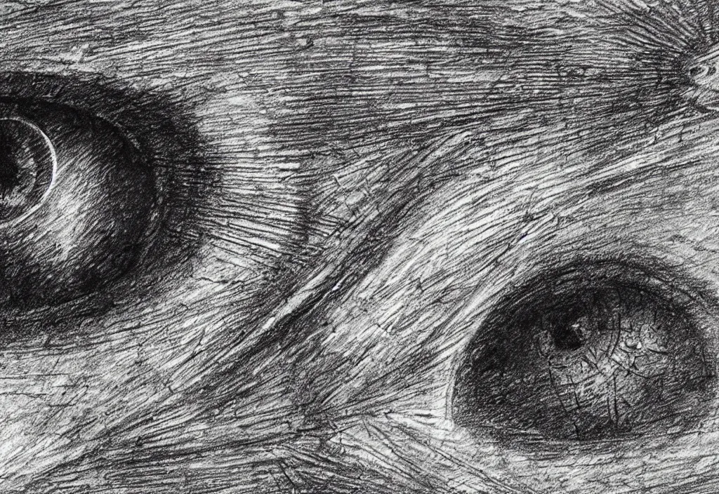 Image similar to very detailed sketch of a cosmic mystic eye by leonardo davinci