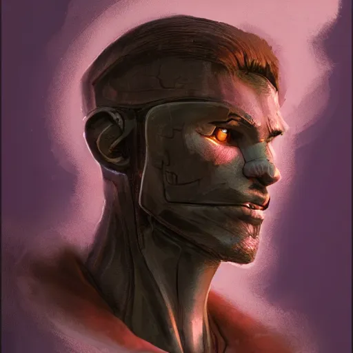 Image similar to character design sketch humanoid by ahmet atil akar, profile portrait, cyberpunk street goon, concept art character, cyberpunk fashion, with body made of purple lava and fire, marvelous designer, royalty, smooth, sharp focus, organic, deep shadowsby jerad marantz, hyperrealistic oil painting, 4 k, studio lightning