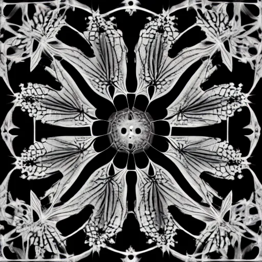 Prompt: radiograph, cymatics, symmetrical flower pattern
