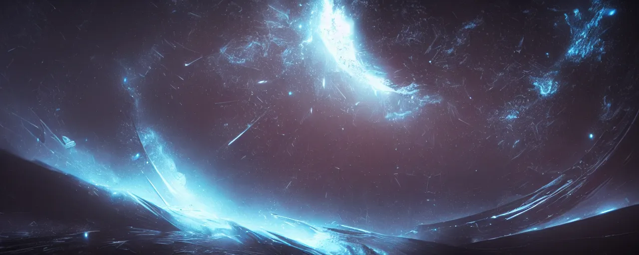 Image similar to a dark epic swirling galaxy, space scene, dark scifi, unreal engine, octane render, volumetric lighting