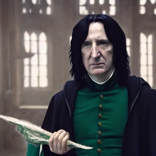 Image similar to a film still of severus snape being sorted into slytherin, photography, 8 k