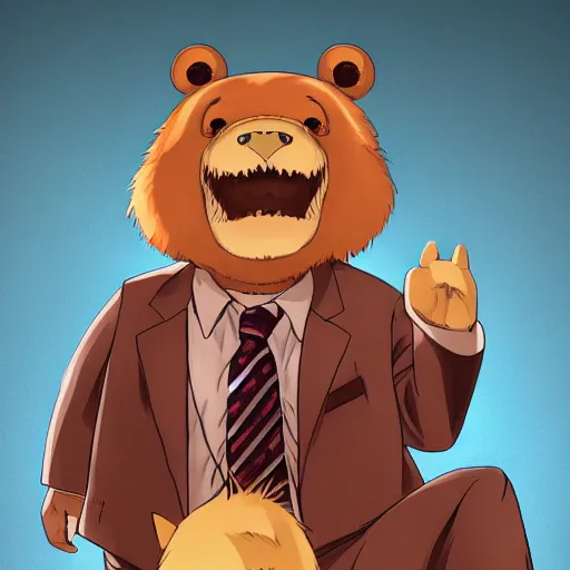 Prompt: portrait of freddy fazzbear as a politician, anime fantasy illustration by tomoyuki yamasaki, kyoto studio, madhouse, ufotable, trending on artstation