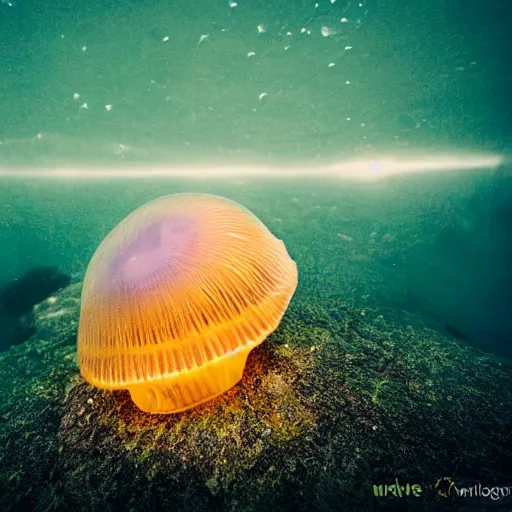 Image similar to ocean floor, jelly fish, landscape, night, glow in dark, by wlop, cinematic, wildlife photography, dark