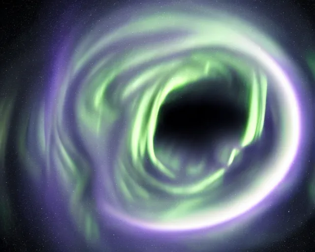 Image similar to hyperrealistic photo of a vortex made from northern lights spinning around sun halo made in unreal engine 4