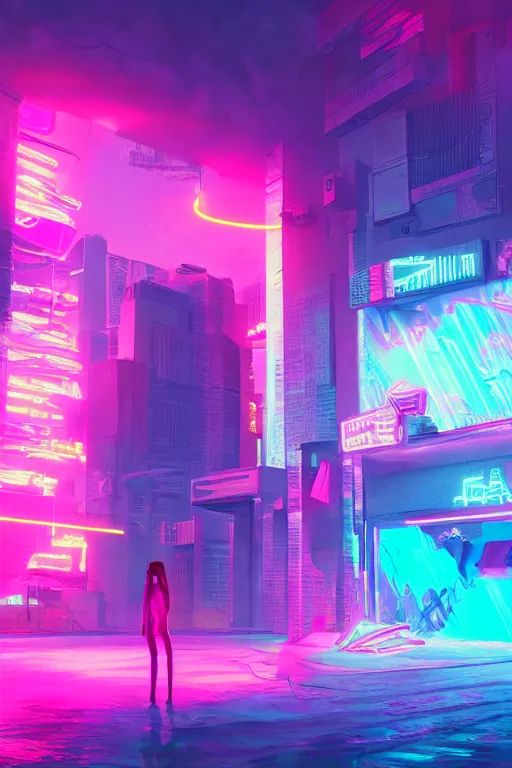 Image similar to cyberpunk syntwave beach, midday, pink neon lights, futuristic, cgsociety, in the style of artstation