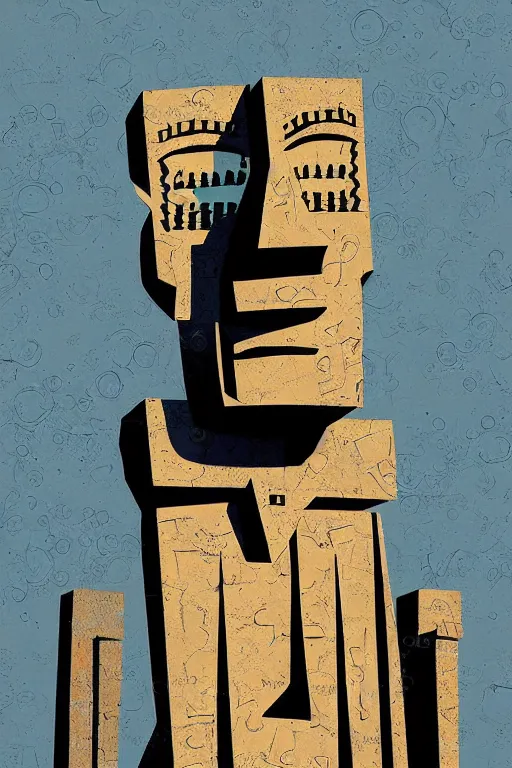 Image similar to cubist moai statue cutout digital illustration cartoon colorful beeple