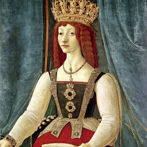 Image similar to portrait of a white labrododdle dog as an italian queen, painting by botticelli, 1 4 8 0 s