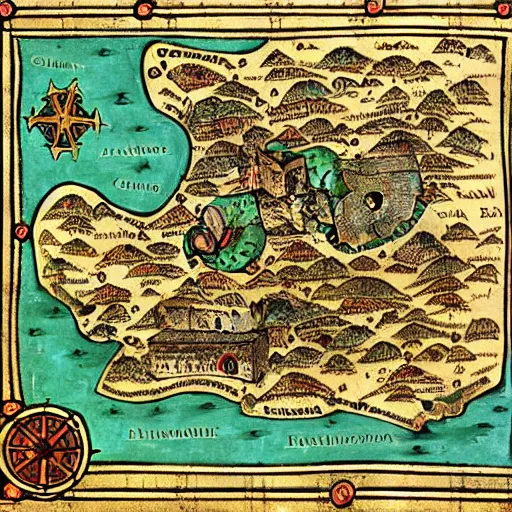 Prompt: medieval map, deviantart, artstation, fantasy