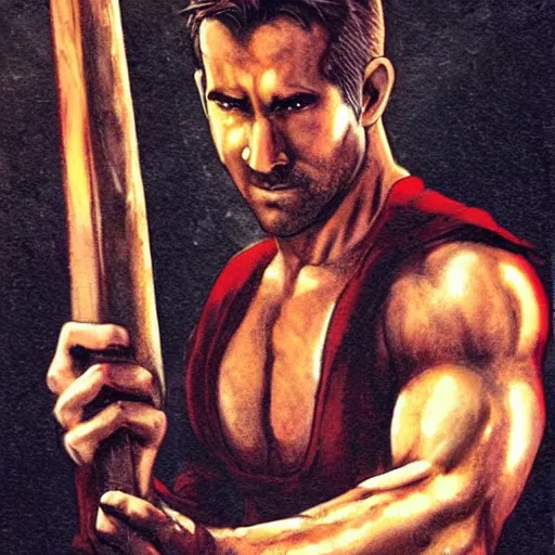 Image similar to ryan reynolds as a d & d monk martial artist, by simon bisley