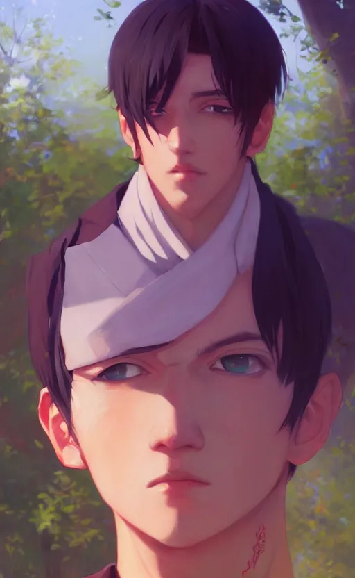 Image similar to a portrait of a male character on a park, vivid colors, soft lighting, atmospheric, cinematic, moody, in the style of ilya kuvshinov and range murata, krenz cushart, rule of thirds, oil on canvas, 8 k