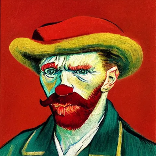 Image similar to communist clown portrait, van gogh