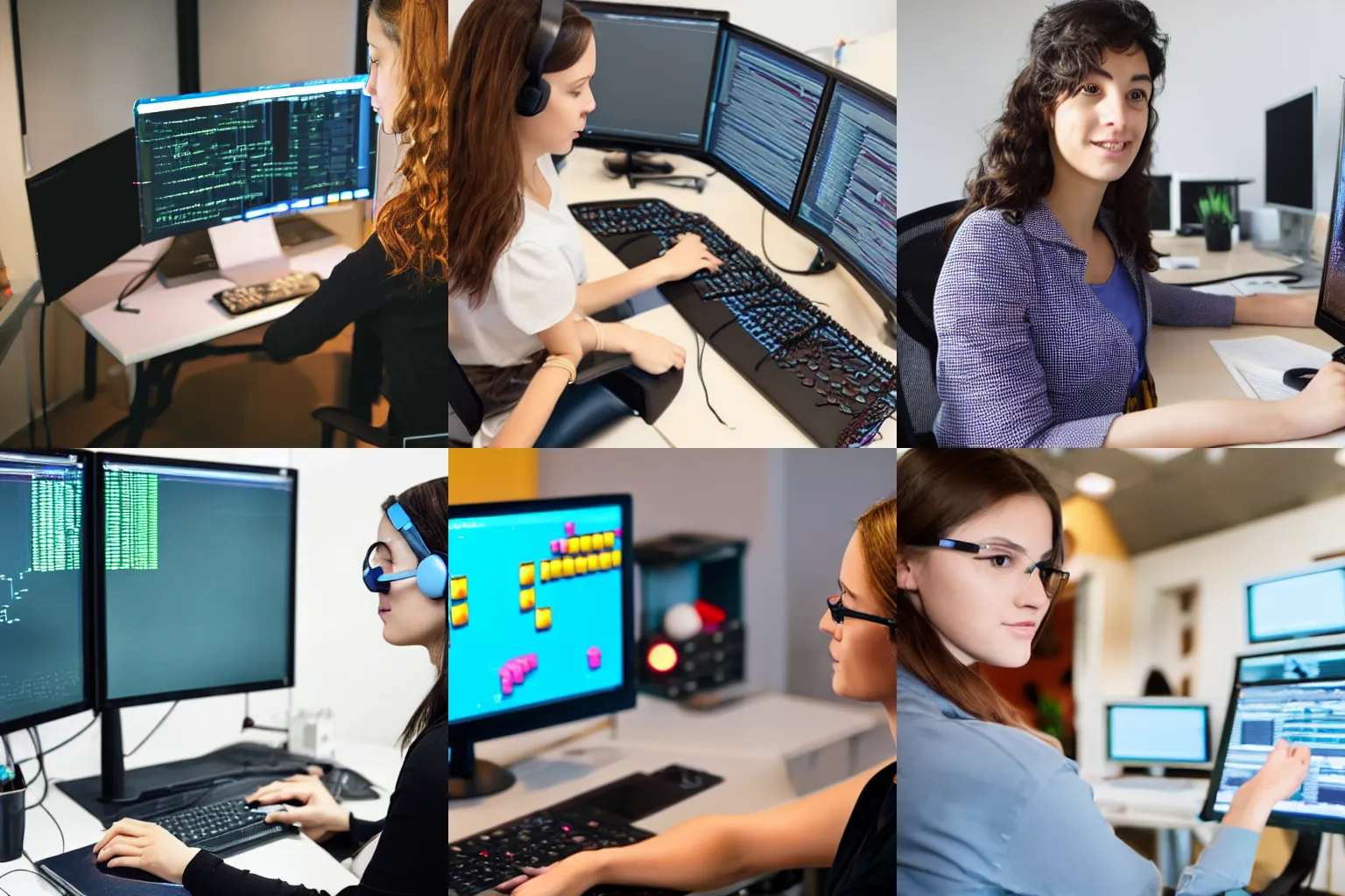 Prompt: female software engineer coding a new game