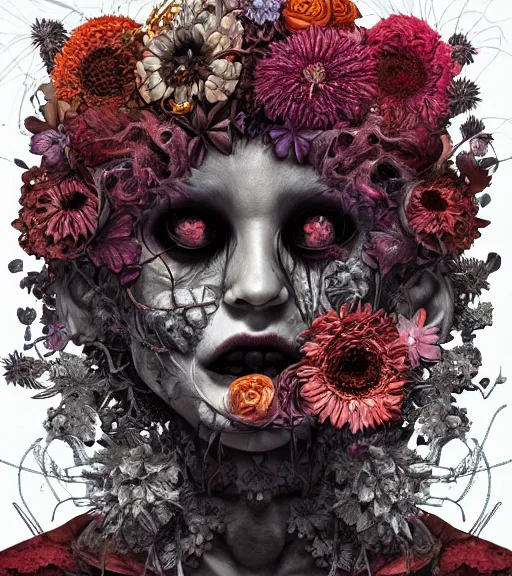 Image similar to portrait, nightmare anomalies, flowers by dariusz zawadzki, kenneth blom, mental alchemy, james jean, pablo amaringo, naudline pierre, contemporary art, hyper detailed