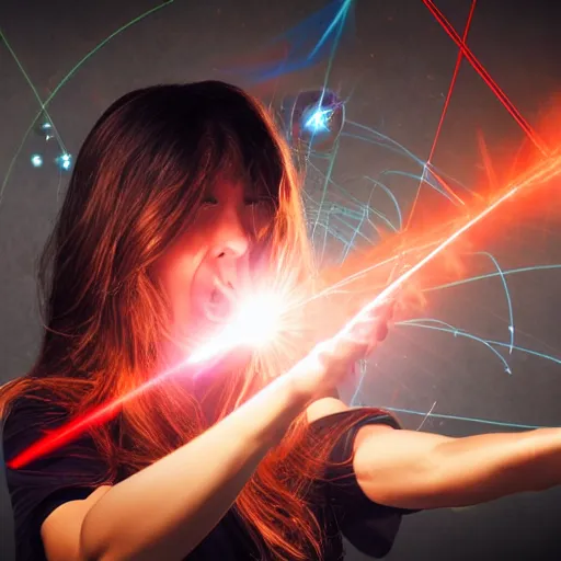 Prompt: a angry woman shooting lasers out of her eyes