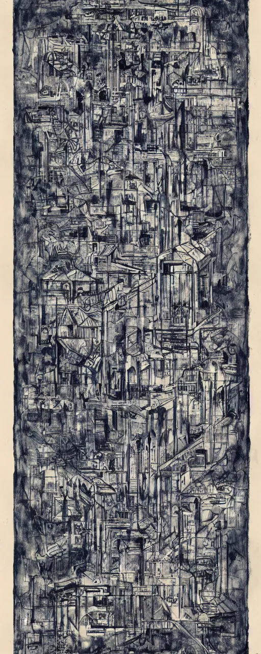 Image similar to blueprint of a utopia, by bernard buffet and stephen gammell and emil nolde, 8 k, trending on artstation