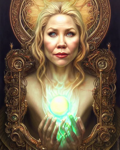 Image similar to detailed portrait of christina applegate apple!! intricate gate!! by tomasz alen kopera and peter mohrbacher and johanna martine! and margaret keane! coherent luminescent