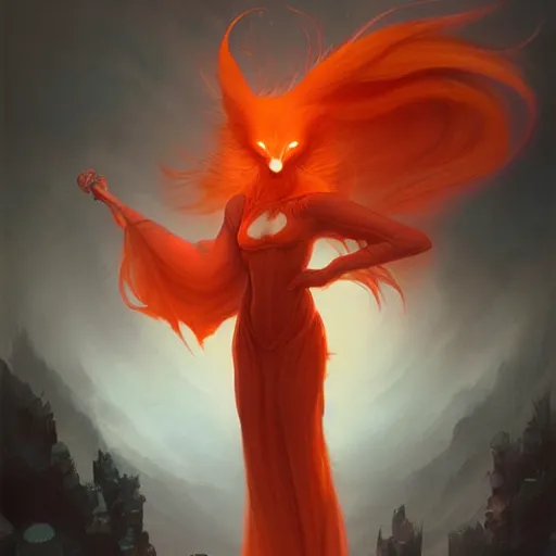 Prompt: prompt A beautiful red orange kumiho, concept art, matte painting, by Peter Mohrbacher