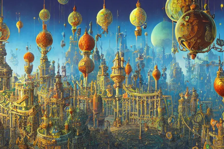 Image similar to Fantasy City built from White Domes by Michael Whelan and Benjamin Lacombe and Jacek Yerka super details, bright colors, ornate background