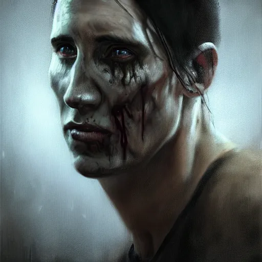 Image similar to color portrait of young and handsome trent reznor as a zombie with shoulder length hair, 7 days to die zombie, gritty background, fine art, award winning, intricate, elegant, sharp focus, cinematic lighting, digital painting, 8 k concept art, art by brom, art by guweiz and z. w. gu, art by michael hussar, 8 k