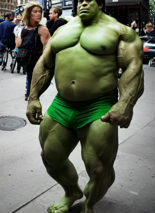 Prompt: Candid street portrait of The Incredible Hulk , Humans of New York, 2011