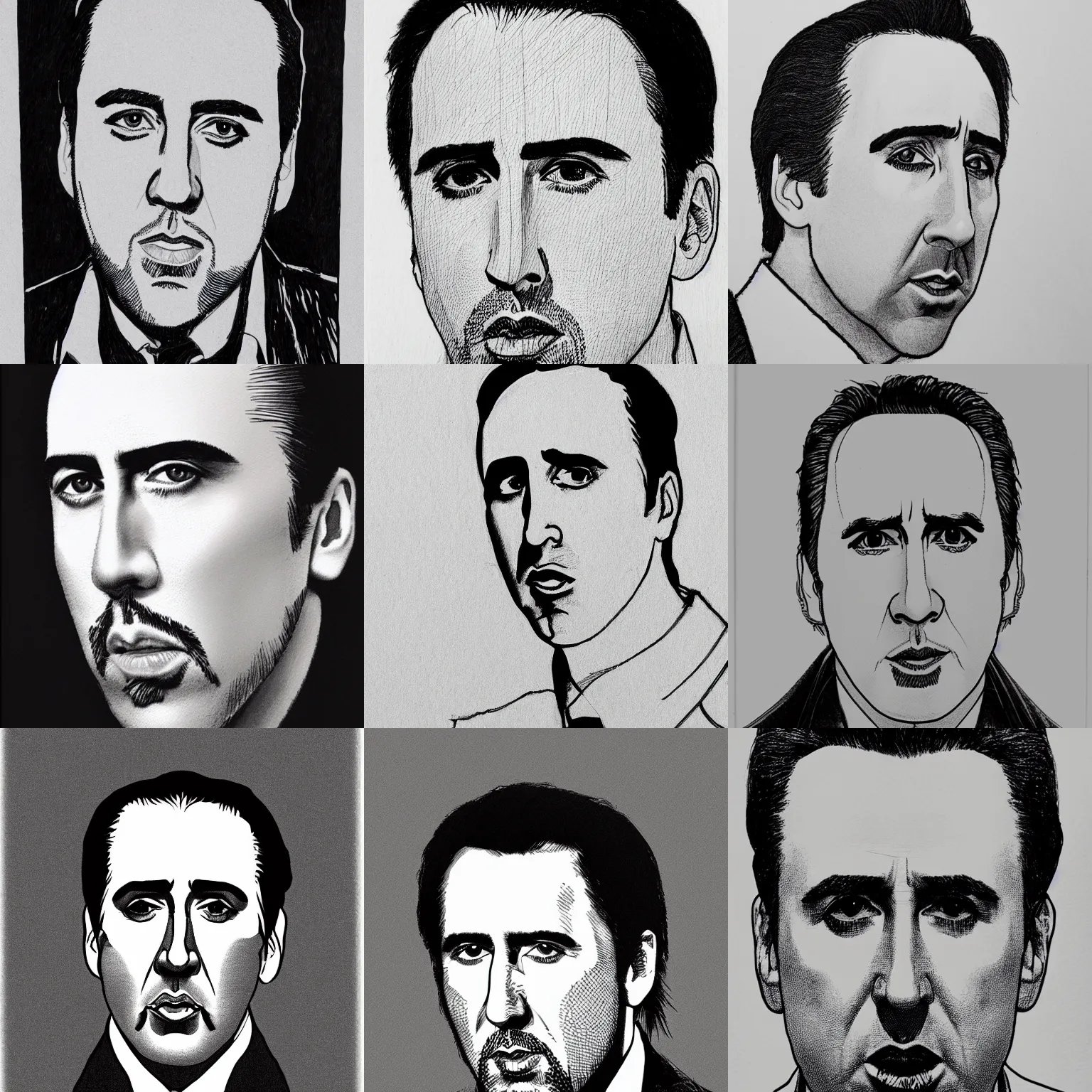 Prompt: A single line drawing of Nicholas Cage