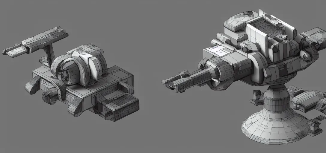 Prompt: Isometric 3d high octane render of a ta turret from Portal 2 Game