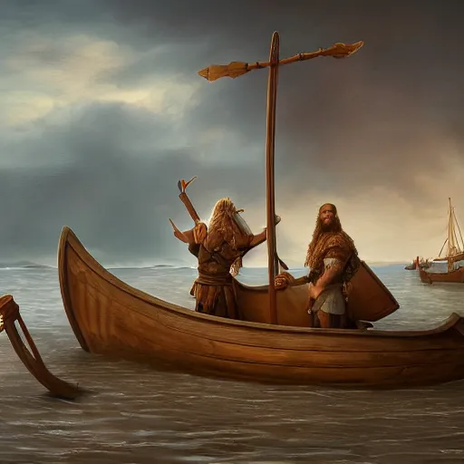 Prompt: viking, viking boat, seaside, digital art, irina french, heraldo ortega, mandy jurgens, golden ratio, art canvas, award winning, masterpiece trending on artstation 8 k 1 5 0 mpx