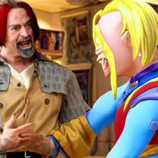 Image similar to a still of from the movie patch adams crossover with the game dragon quest viii