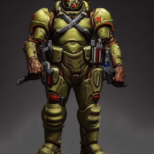 Image similar to doom slayer as ww 2 american soldier, photography, full height, front view, golden ratio