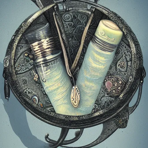 Image similar to Another dimension universe inside ampoules and alambics in a surreal ancient doctor's bag, intricated detailed, soft painting depth of field, trending on artstation