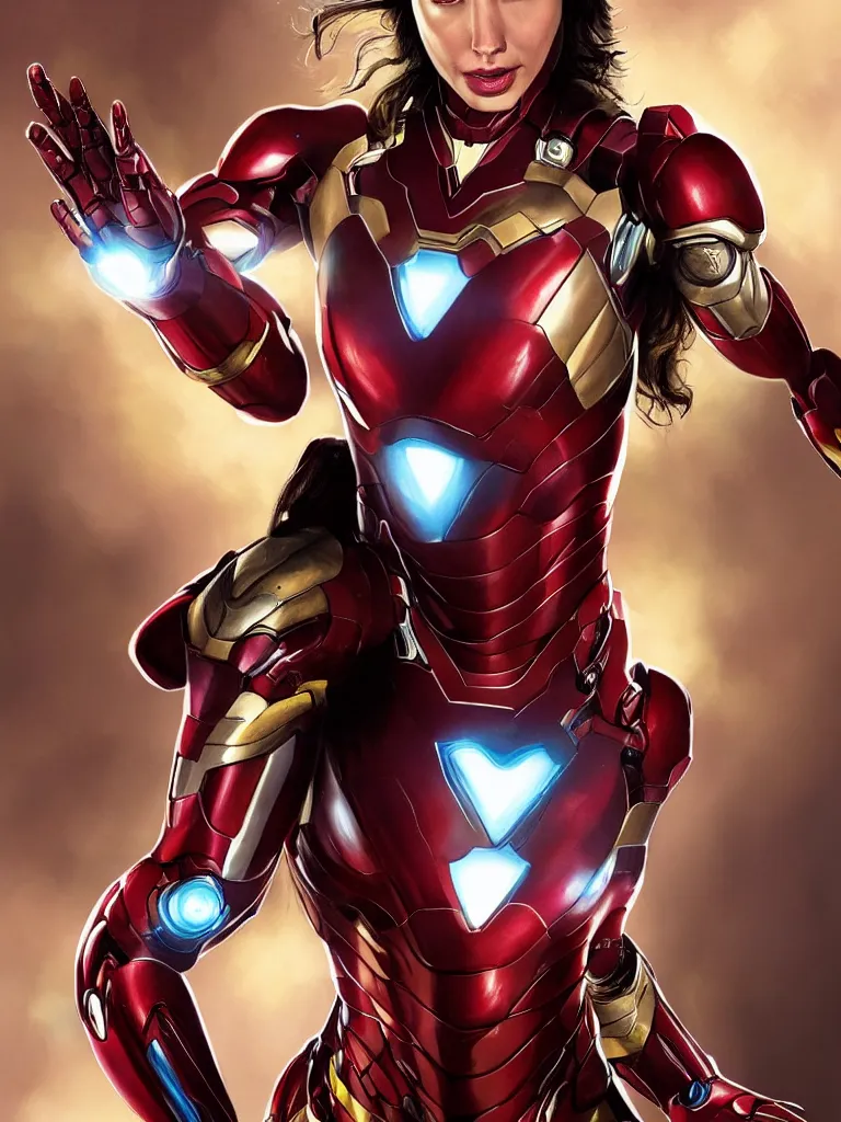 Image similar to gal gadot as ironman, fantasy illustration