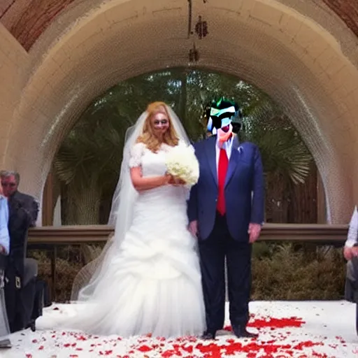 Prompt: Wedding photograph of Donald Trump marrying Donald Trump