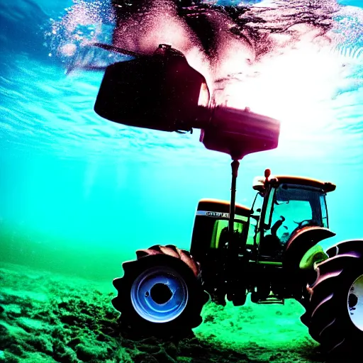 Image similar to ultrawide shot backlit tractor ploughing the seabed underwater photo on gopro