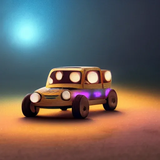 Image similar to tiny wooden car, floating, rbc, radiolaria, protophyta, micro - organisms, center frame, symmetric, rim light, marine microbiology, bioluminescence, electric, soft, concept art, intricate details, highly detailed, colorful, photorealistic, disney pixar, octane render, iridescent, anime, 8 k