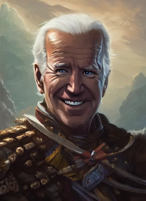 Prompt: Portait of Joe Biden as an adventurer in a Dungeons and Dragons adventure, digital art, greg rutkowski and thomas kinkade, detailed, high quality, 8k, illustration