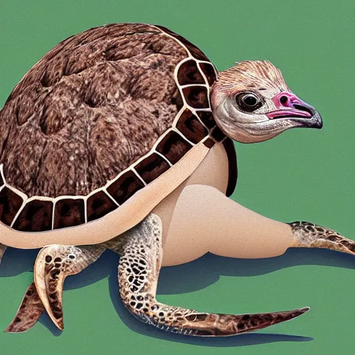 Image similar to a cross hybrid between ostrich and turtle, digital art