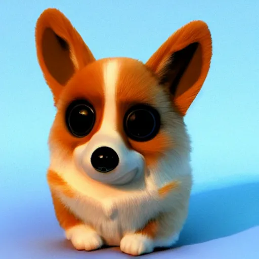 Image similar to a corgi furby, concept art, 3 d render, highest detail, cute, realistic