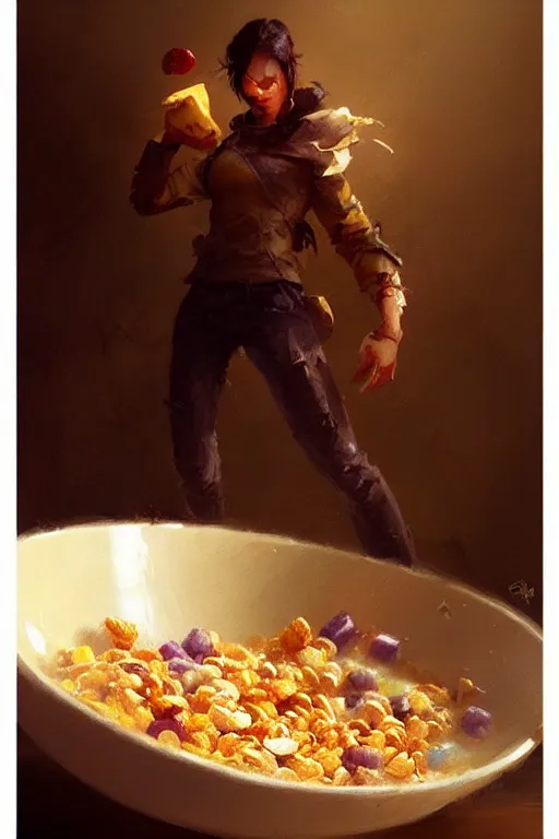 Image similar to greg rutkowski. godlike bowl of cereal