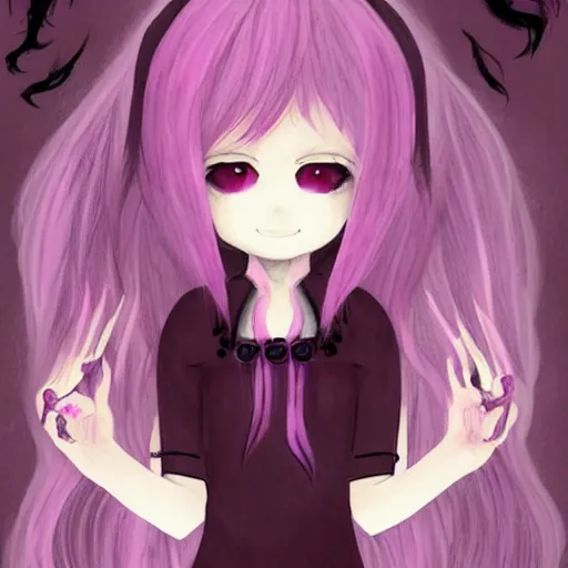 Image similar to a very cute and beautiful demonic eldritch girl