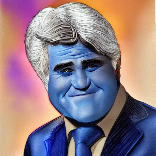 Prompt: Jay Leno with blue skin, portrait, 3/4 view