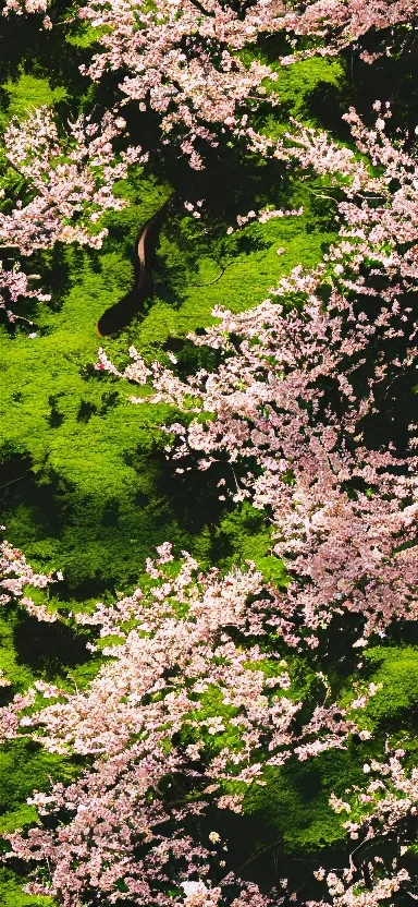 Image similar to “ a aerial photo of tyrannosaurus at a sakura tree, side shot, by shunji dodo, 8 k resolution, high quality ”